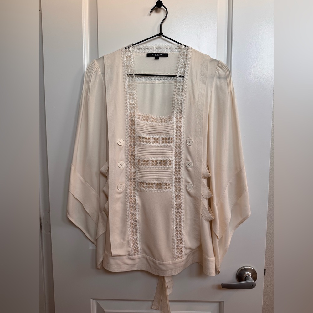 DEREK LAM Ivory White Lace Embroidered Silk Blouse Top